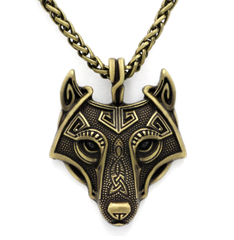 Asgard Norse Grey Wolf Head Pendant Necklace - Handcrafted Design