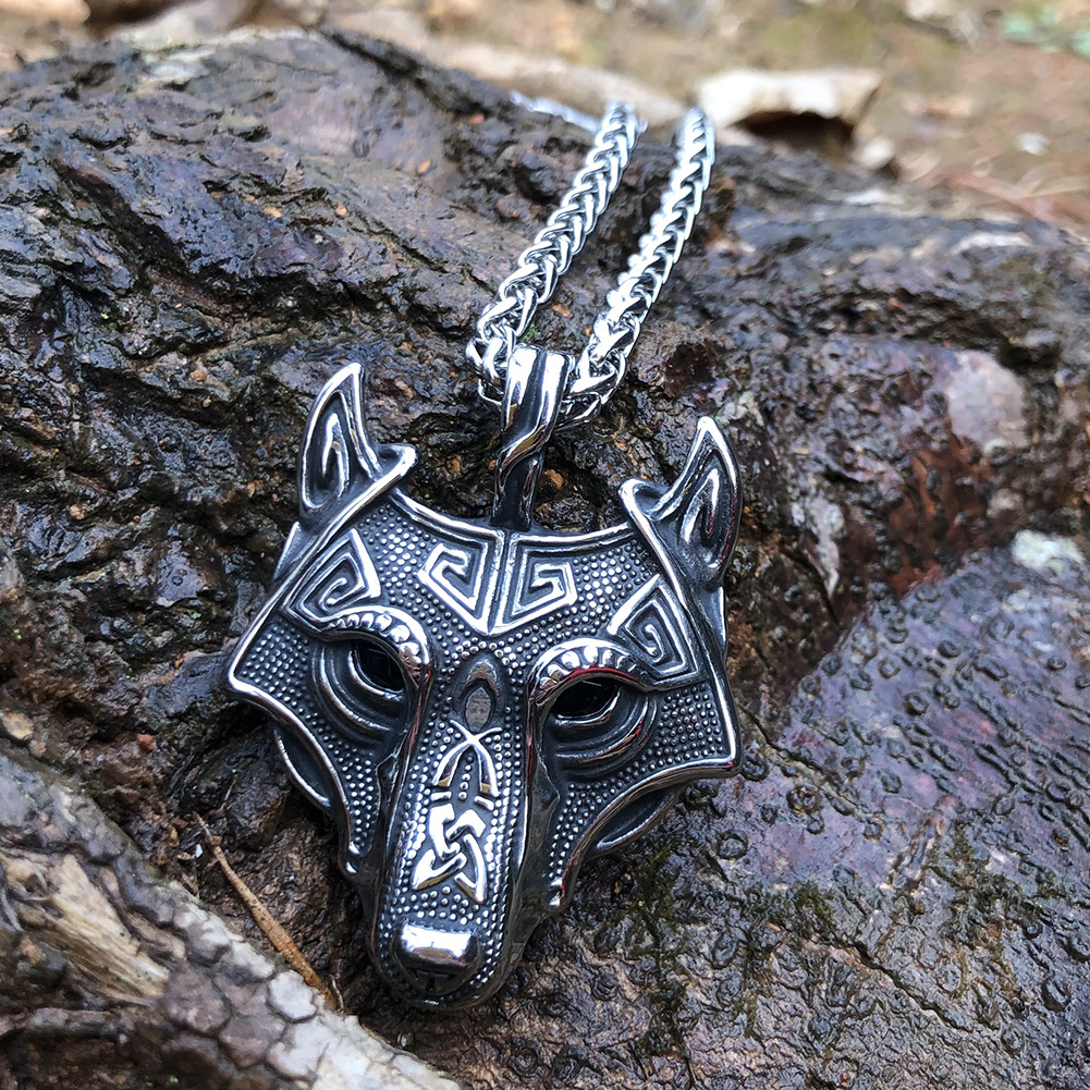 Asgard Norse Grey Wolf Head Pendant Necklace - Handcrafted Design - Image 2