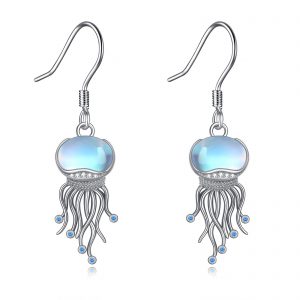 Sterling Silver Moonstone Jellyfish Dangle Earrings – Unique Jewelry Gifts for Women