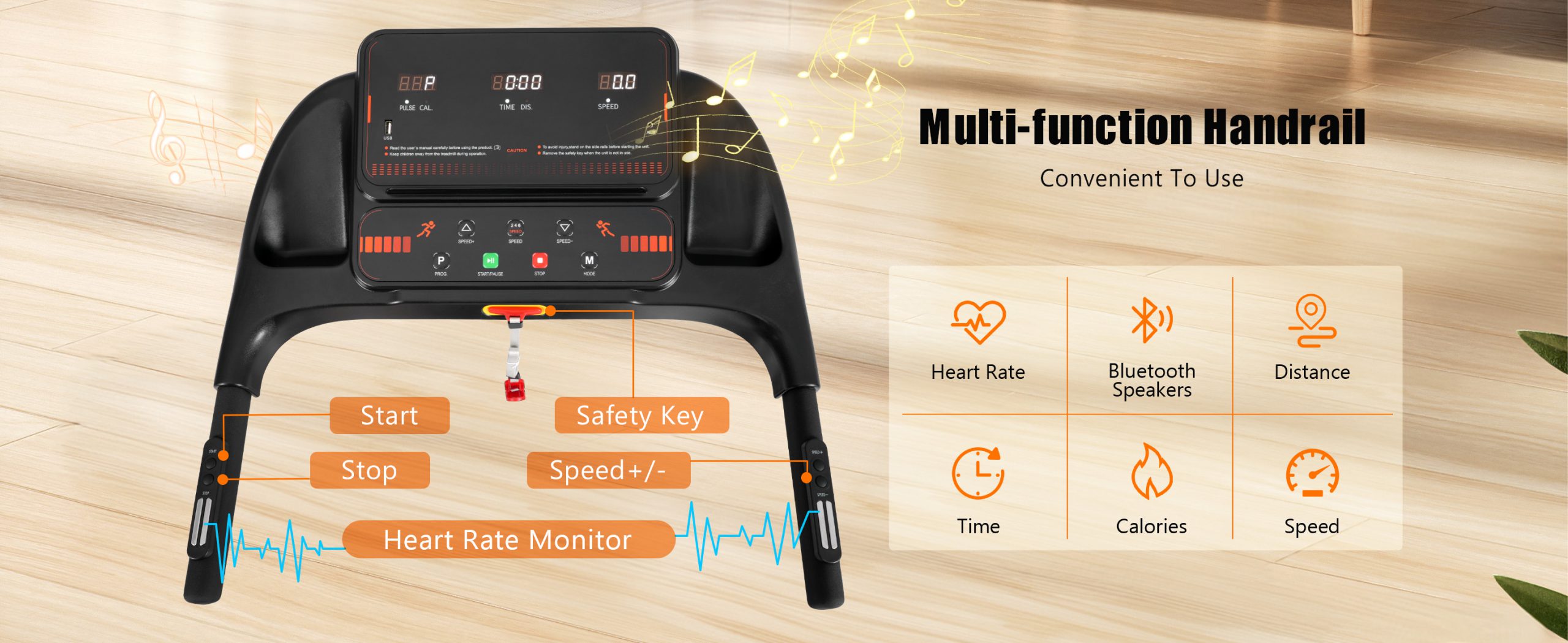 New 2.5HP Silent Folding Home Treadmill with Heart Rate Sensor, 300 lbs Capacity, Temu Platform - Image 3
