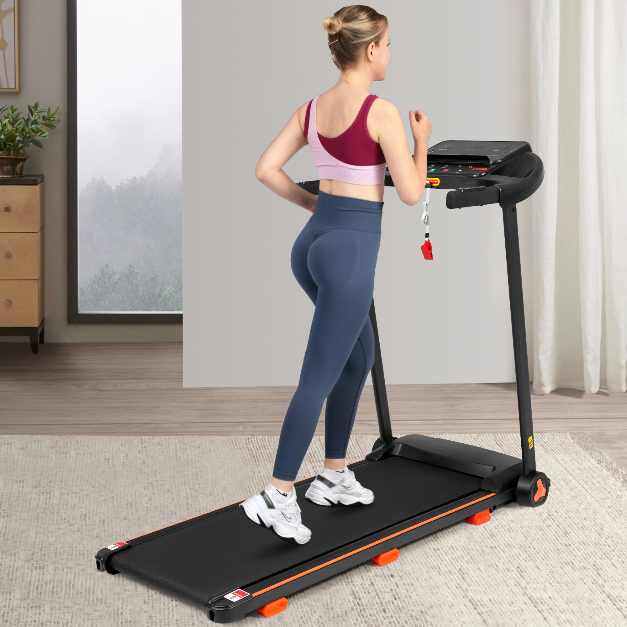 New 2.5HP Silent Folding Home Treadmill with Heart Rate Sensor, 300 lbs Capacity, Temu Platform - Image 4