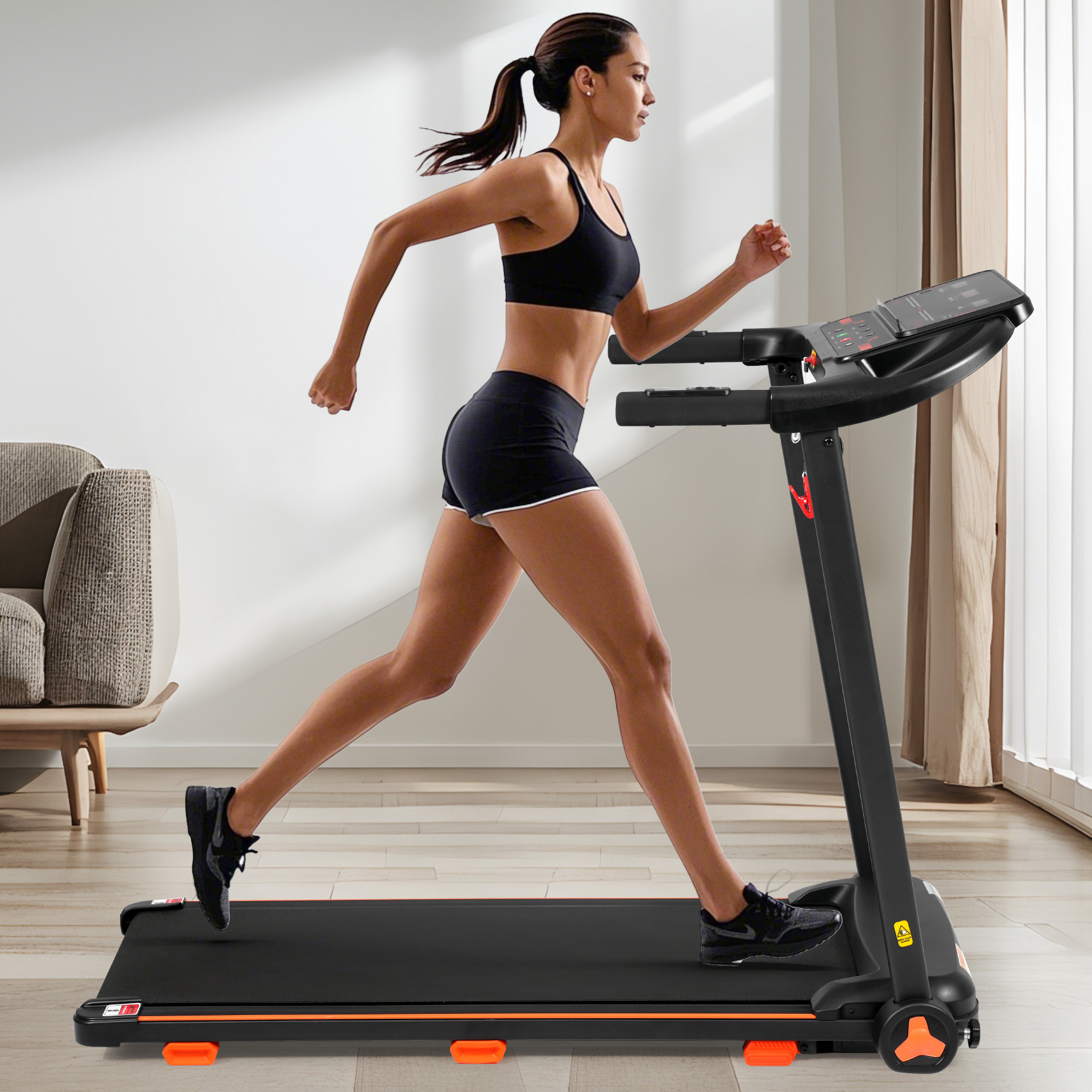 New 2.5HP Silent Folding Home Treadmill with Heart Rate Sensor, 300 lbs Capacity, Temu Platform - Image 5