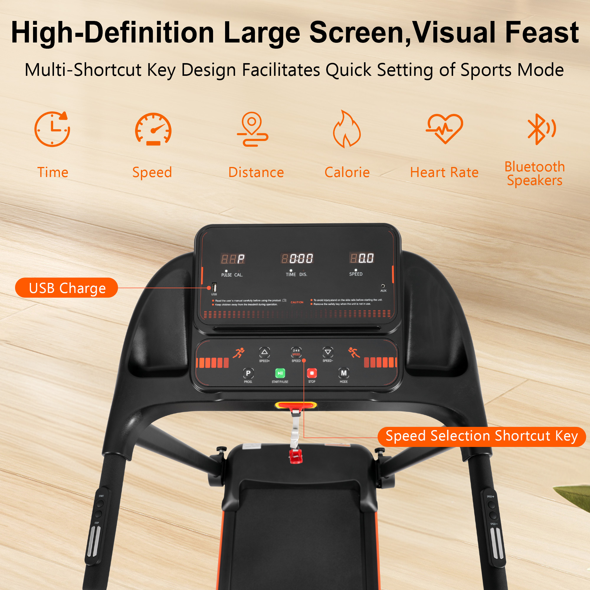 New 2.5HP Silent Folding Home Treadmill with Heart Rate Sensor, 300 lbs Capacity, Temu Platform - Image 9