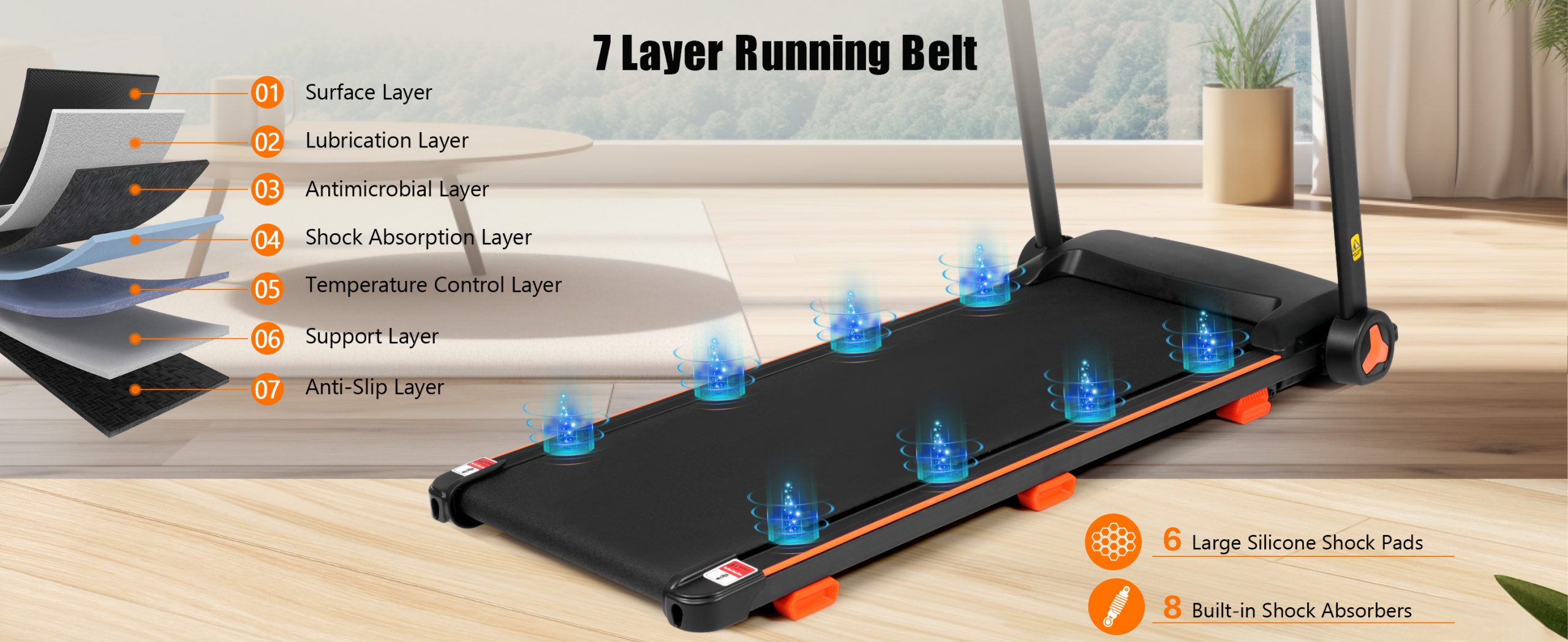 New 2.5HP Silent Folding Home Treadmill with Heart Rate Sensor, 300 lbs Capacity, Temu Platform - Image 12