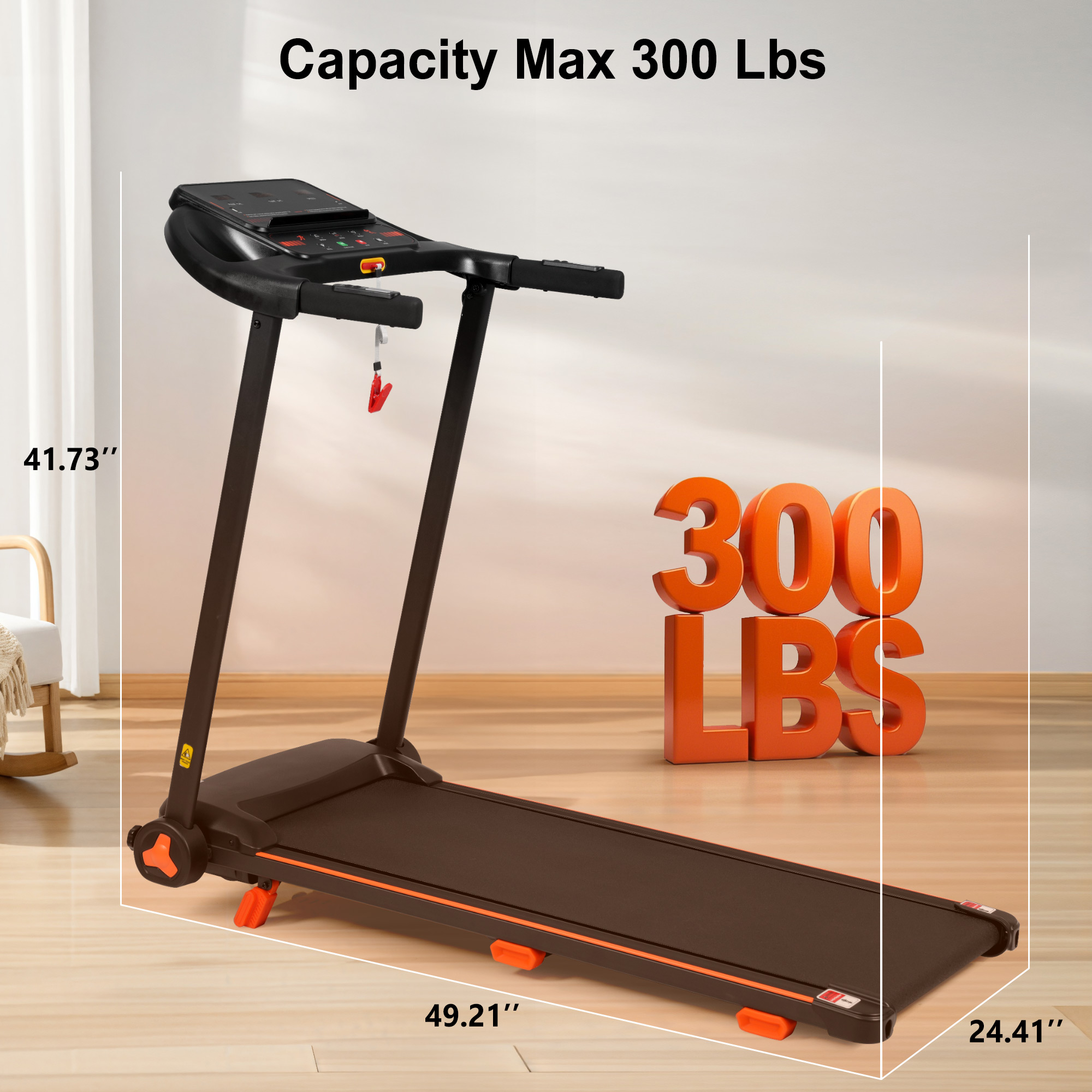 New 2.5HP Silent Folding Home Treadmill with Heart Rate Sensor, 300 lbs Capacity, Temu Platform - Image 14