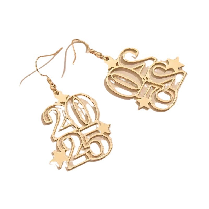 Stylish New Creative Golden Number 2025 Dangle Earrings for Women - Perfect Fashion Jewelry for New Year Parties - Image 3