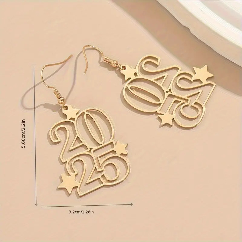 Stylish New Creative Golden Number 2025 Dangle Earrings for Women - Perfect Fashion Jewelry for New Year Parties - Image 4