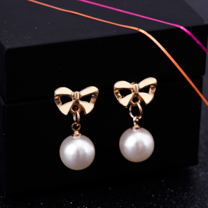 Hypoallergenic Heart-Shaped Zircon Earrings for Women with Bow and Pearl Accents