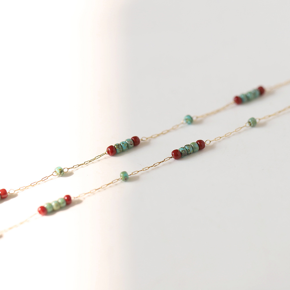 Turquoise Grain Glass Necklace with Red Contrast Color for Wine Lovers - Image 3