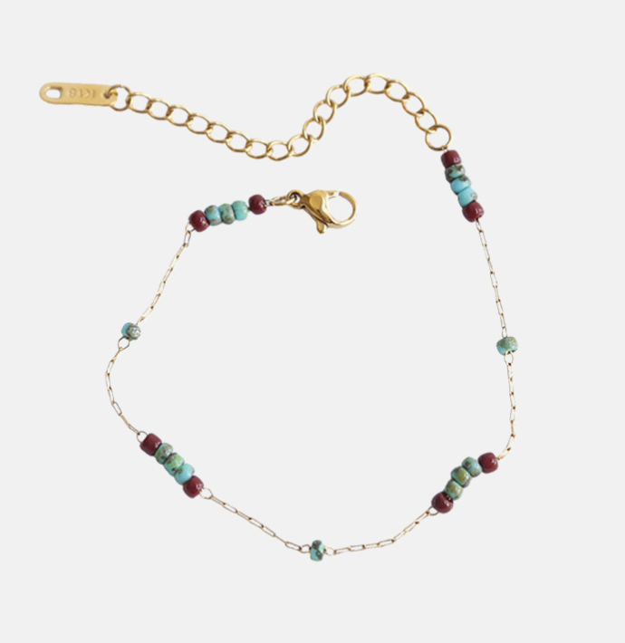 Turquoise Grain Glass Necklace with Red Contrast Color for Wine Lovers - Image 6