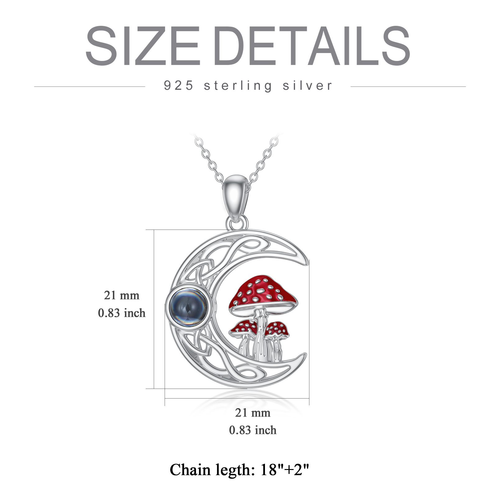 100 Languages "I Love You" Projection Stone Mushroom Moon Necklace in Sterling Silver - Image 5