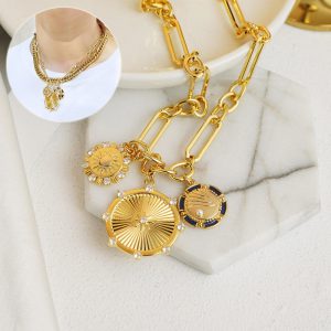 Trendy Sun Pendant Necklace - Copper-plated Gold Clavicle Chain & Stainless Steel Summer Jewelry