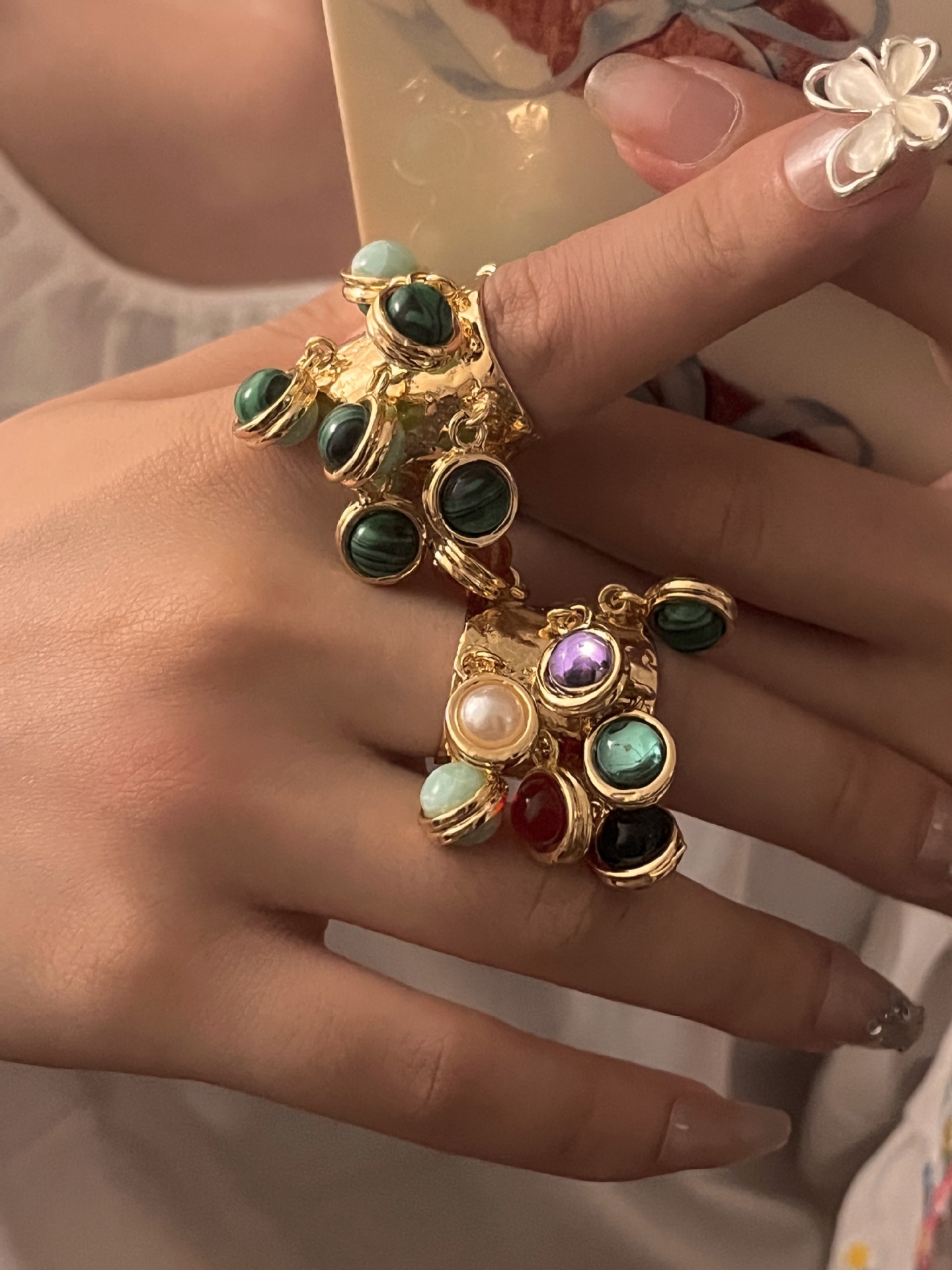 Stylish Vintage Natural Gemstone Peacock Ring for Unique Fashion Statements - Image 9