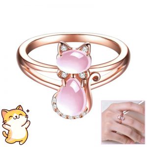 Charming Rose Gold Plated Crystal Cat Ring with Hibiscus Stone - Perfect Jewelry for Women and Pet Lovers at Parties