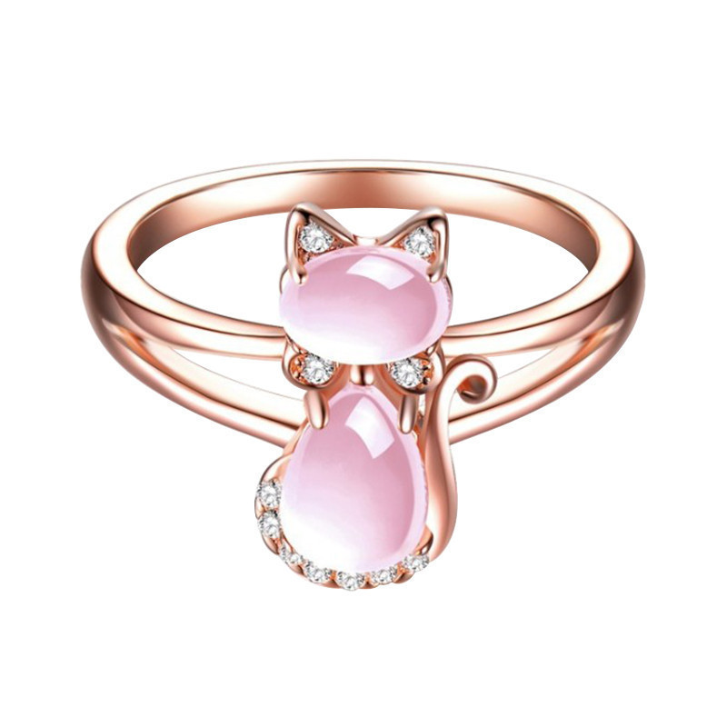 Charming Rose Gold Plated Crystal Cat Ring with Hibiscus Stone - Perfect Jewelry for Women and Pet Lovers at Parties - Image 2