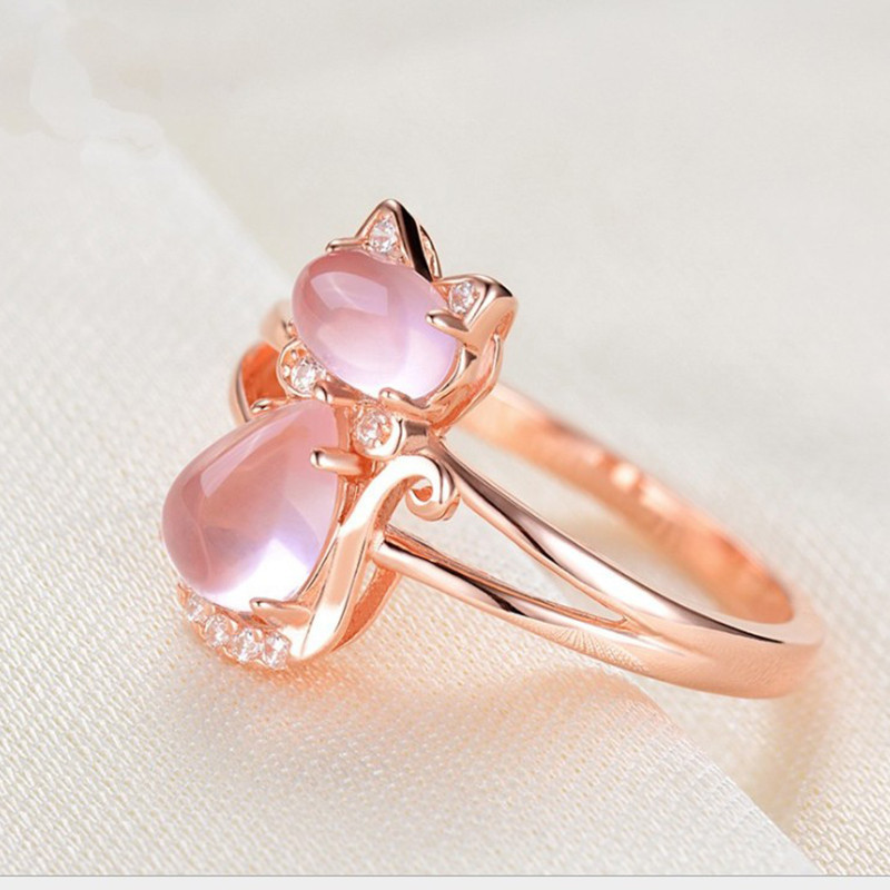 Charming Rose Gold Plated Crystal Cat Ring with Hibiscus Stone - Perfect Jewelry for Women and Pet Lovers at Parties - Image 4