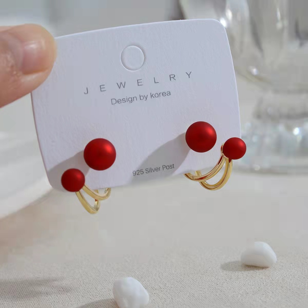 Elegant High-End Sterling Silver Earrings - French Net Red Ear Buckles