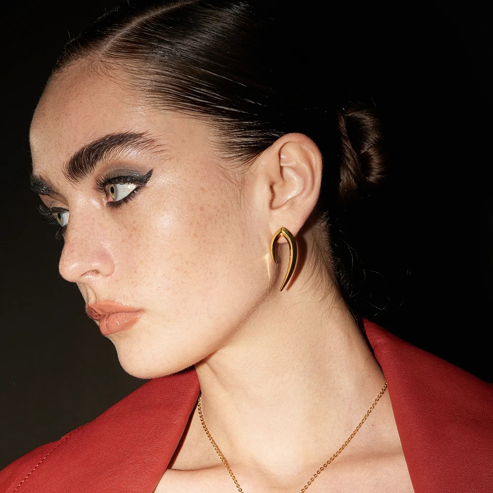 18K Gold-Plated Brass Geometric Punk Sharp Cone Stud Earrings - Original Design