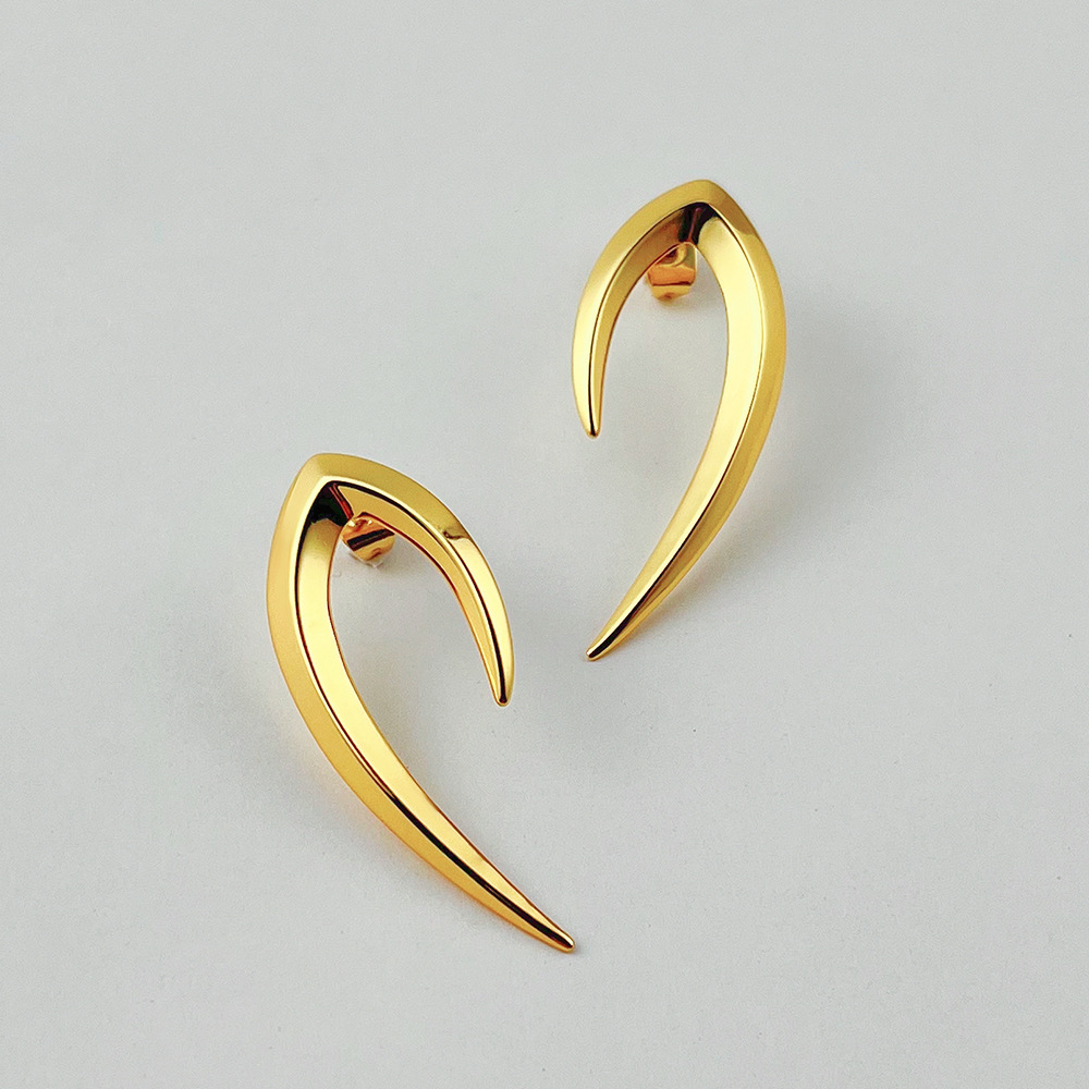 18K Gold-Plated Brass Geometric Punk Sharp Cone Stud Earrings - Original Design - Image 4