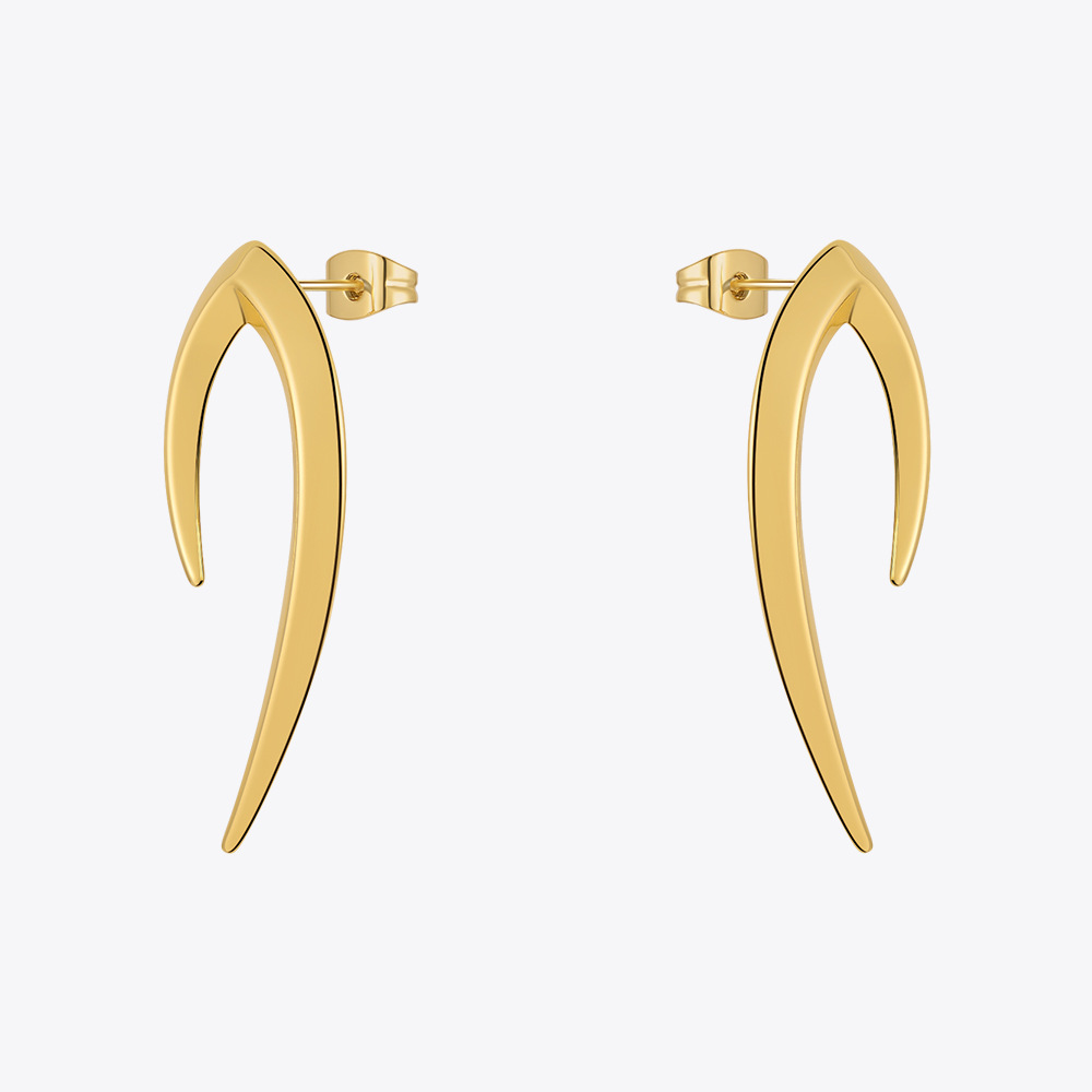 18K Gold-Plated Brass Geometric Punk Sharp Cone Stud Earrings - Original Design - Image 5