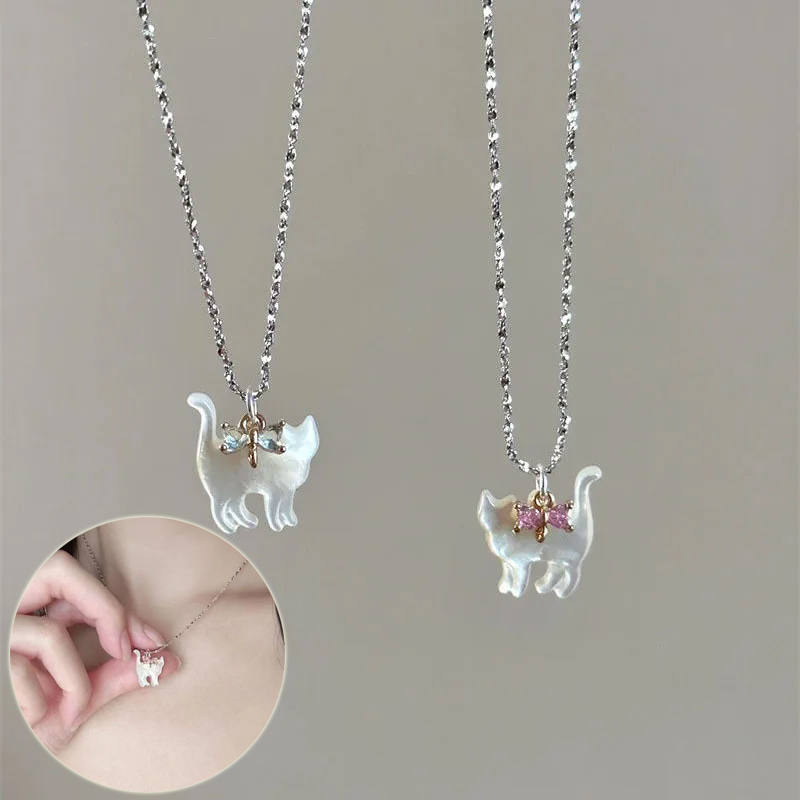 Charming Rhinestone Cat Pendant Necklace with Silver Plated Chain for Women and Girls - Perfect Fashion Jewelry Gift for Parties - Image 3