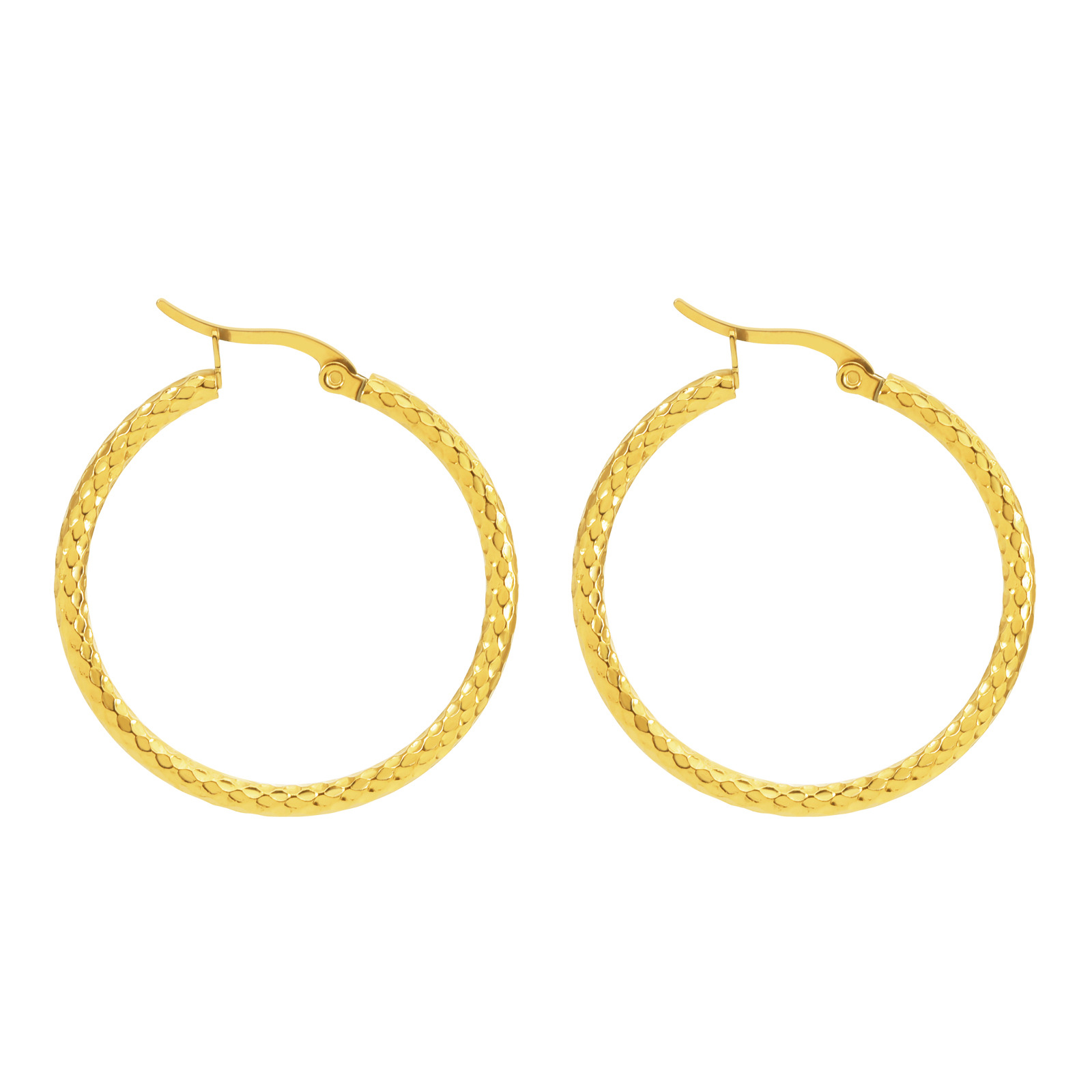 18K Gold-Plated Dense Embossed Round Ring Earrings - Elegant Style Upgrade - Image 2