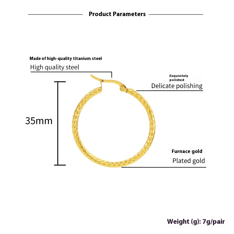 18K Gold-Plated Dense Embossed Round Ring Earrings - Elegant Style Upgrade - Image 3