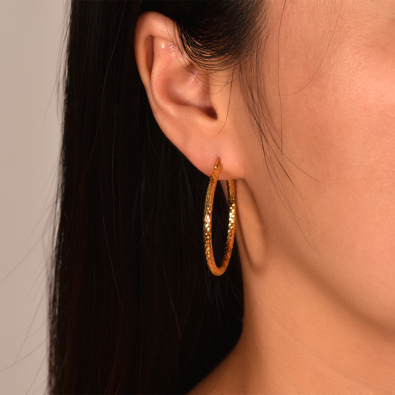 18K Gold-Plated Dense Embossed Round Ring Earrings - Elegant Style Upgrade - Image 4