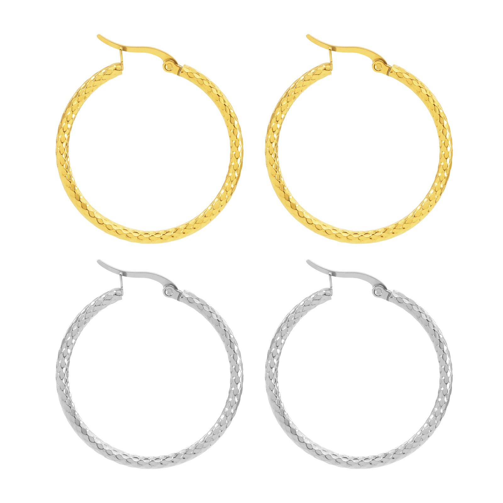18K Gold-Plated Dense Embossed Round Ring Earrings - Elegant Style Upgrade - Image 5