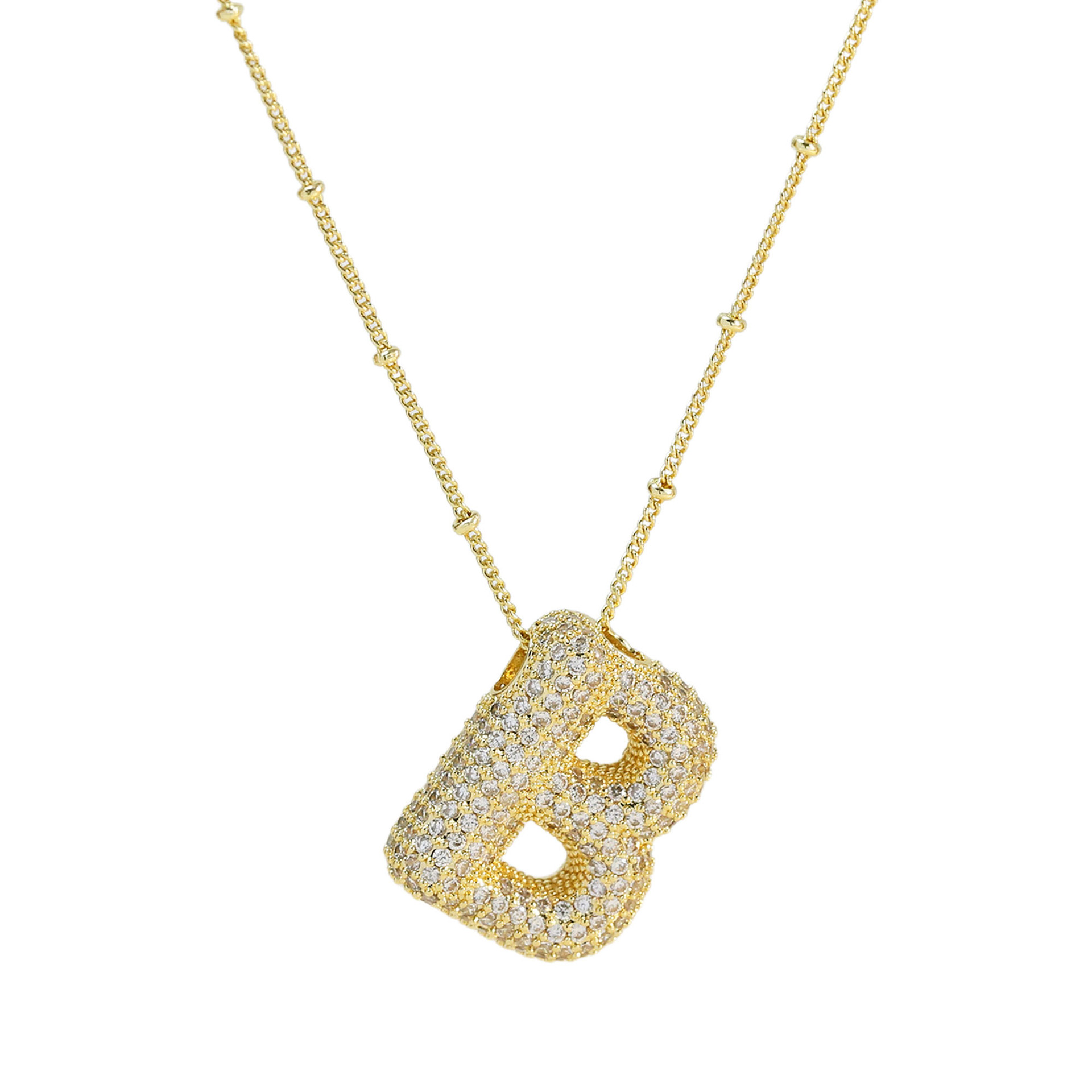 Brass Zircon Bubble Balloon Letter Pendant Necklace for Women - Stylish Jewelry - Image 2