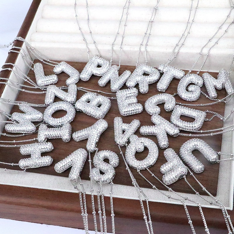 Brass Zircon Bubble Balloon Letter Pendant Necklace for Women - Stylish Jewelry - Image 22