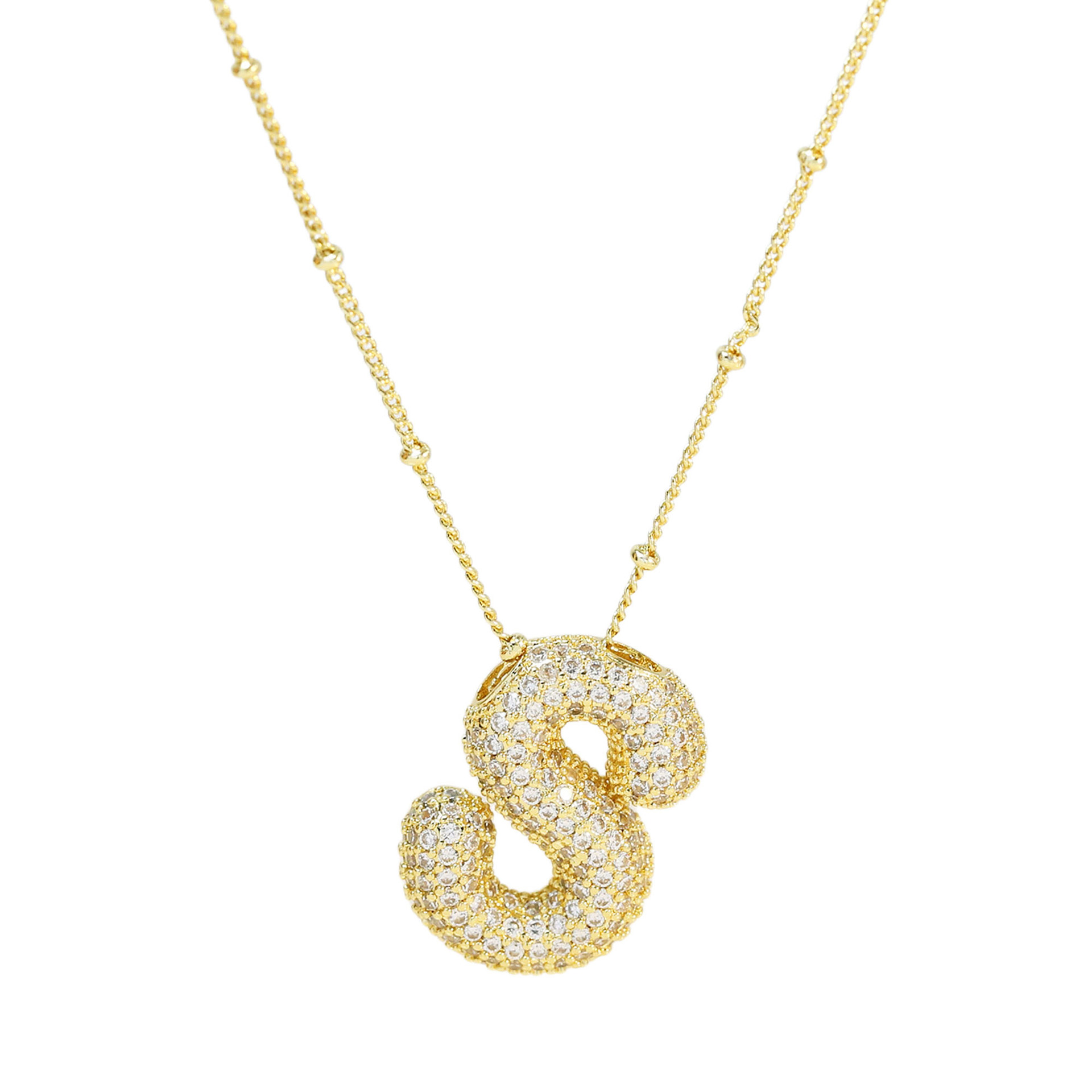 Brass Zircon Bubble Balloon Letter Pendant Necklace for Women - Stylish Jewelry - Image 75