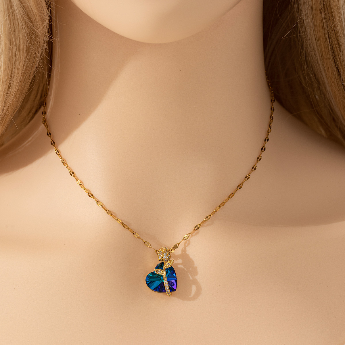 Stylish Women's Sapphire Heart Pendant Necklace - Fashion Jewelry for Her - Image 2