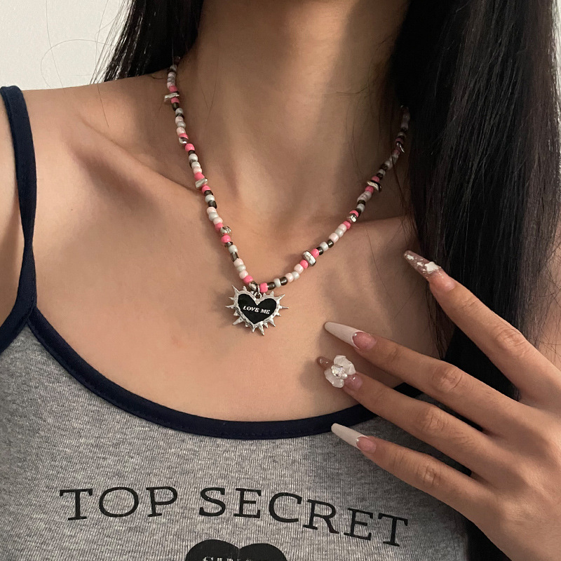 Unique Black Heart Thorn Beaded Necklace - Original Design Jewelry - Image 2