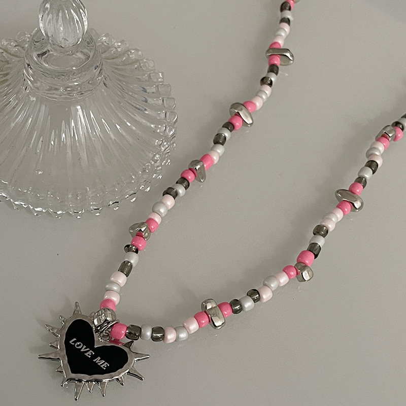 Unique Black Heart Thorn Beaded Necklace - Original Design Jewelry - Image 3