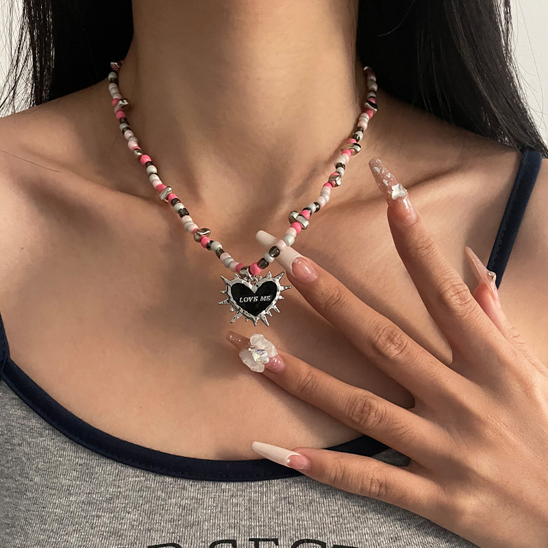 Unique Black Heart Thorn Beaded Necklace - Original Design Jewelry - Image 6