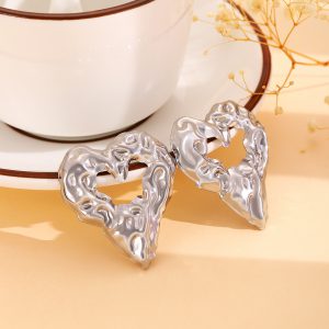 Trendy Pleated Lava Hollow Heart-Shaped Earrings - Unique Love Jewelry for Women on Valentine's Day