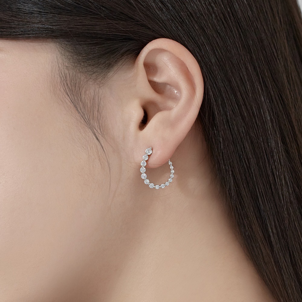 Trendy U-shaped Earrings with Silver S925, White Round Zirconium, and Full Diamond Arrangement