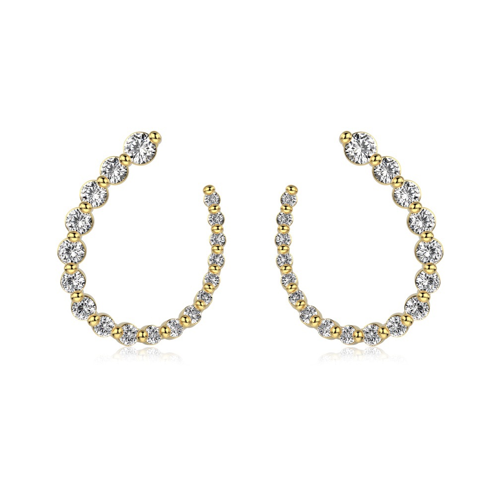 Trendy U-shaped Earrings with Silver S925, White Round Zirconium, and Full Diamond Arrangement - Image 5