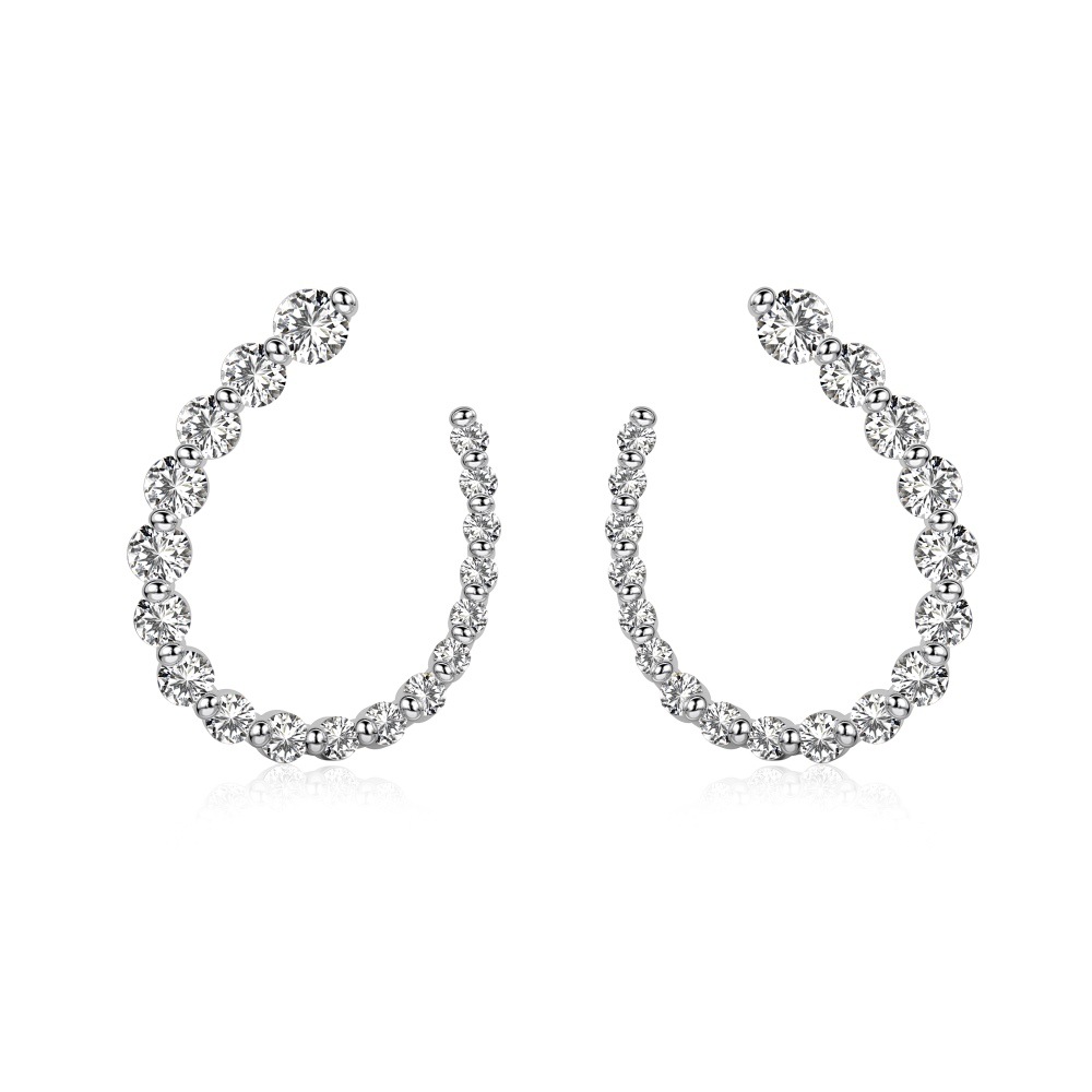Trendy U-shaped Earrings with Silver S925, White Round Zirconium, and Full Diamond Arrangement - Image 6
