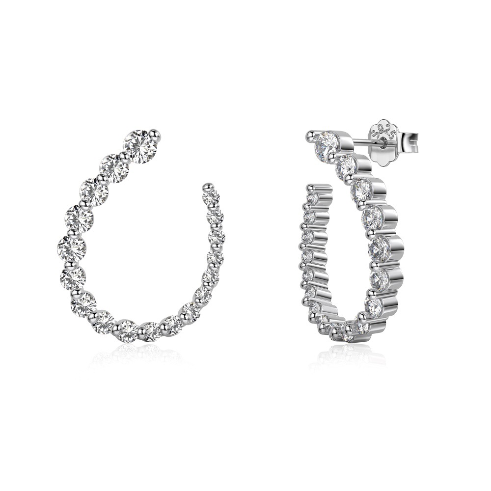 Trendy U-shaped Earrings with Silver S925, White Round Zirconium, and Full Diamond Arrangement - Image 7