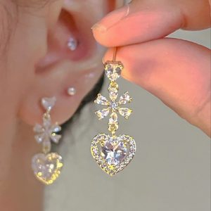 Dazzling Love Heart Stud Earrings for Women with Premium Zircon