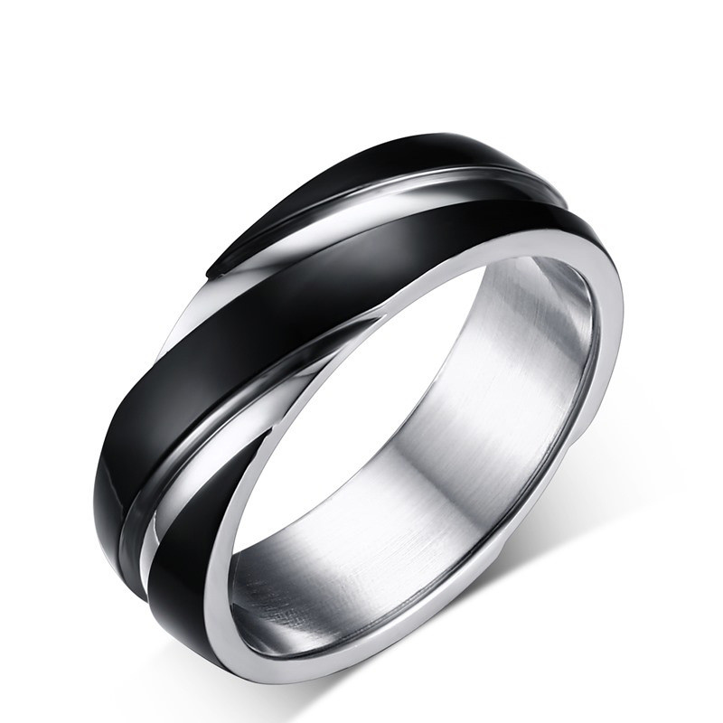 Sleek Black Titanium Steel Twill Men's Ring - Stylish and Durable Design