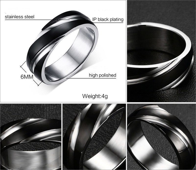 Sleek Black Titanium Steel Twill Men's Ring - Stylish and Durable Design - Image 2