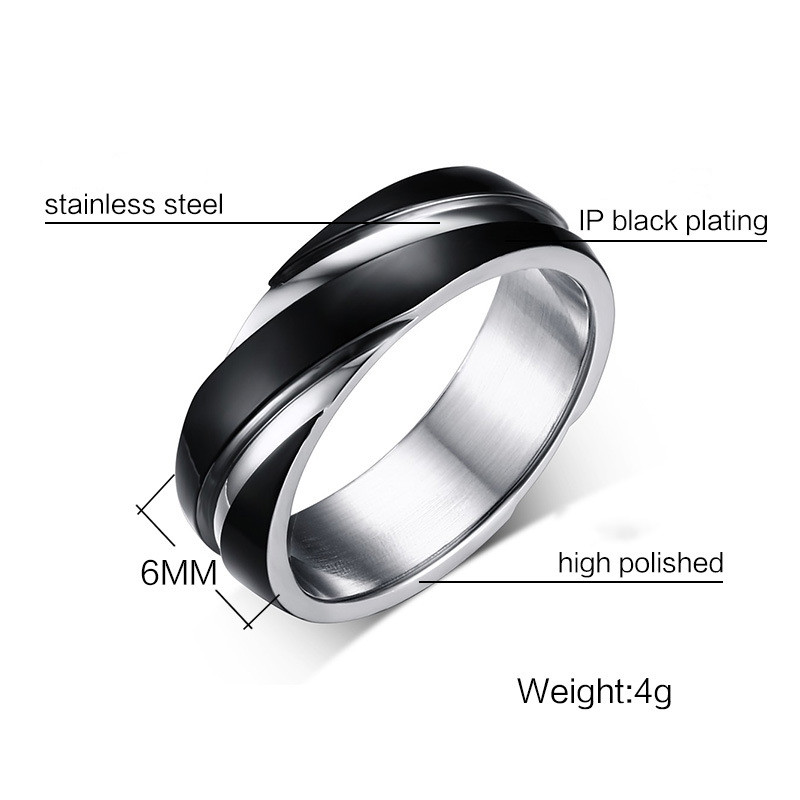 Sleek Black Titanium Steel Twill Men's Ring - Stylish and Durable Design - Image 3