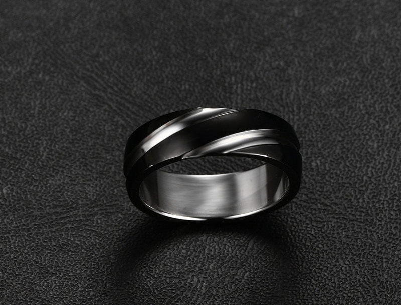 Sleek Black Titanium Steel Twill Men's Ring - Stylish and Durable Design - Image 7
