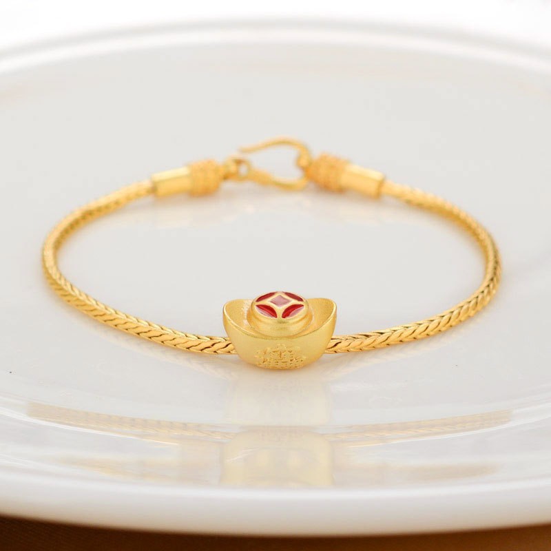Alluvial Gold Pure Copper Blessing Card Bracelet with Ancient Gold Color Lucky Beads - Image 3