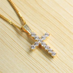 Stylish Hip Hop Claw Inlaid Zircon Cross Pendant Necklace for Trendsetters