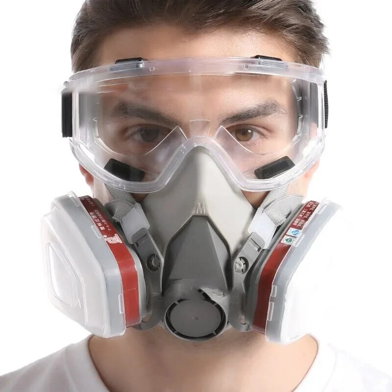Original 6200 Reusable Half Face Respirator Gas Mask with Fog-proof Glasses for Safe Painting, Spray, and Polishing Work
