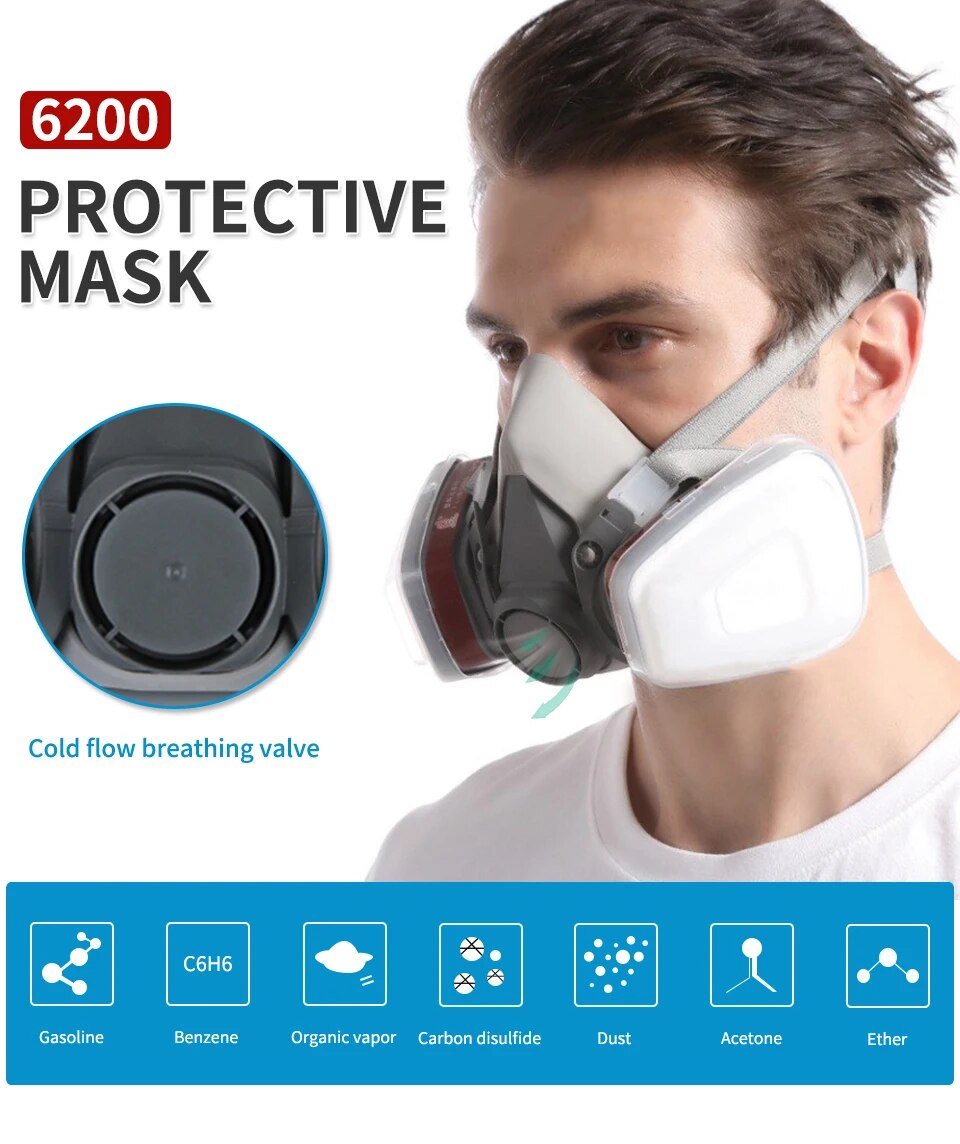 Original 6200 Reusable Half Face Respirator Gas Mask with Fog-proof Glasses for Safe Painting, Spray, and Polishing Work - Image 2